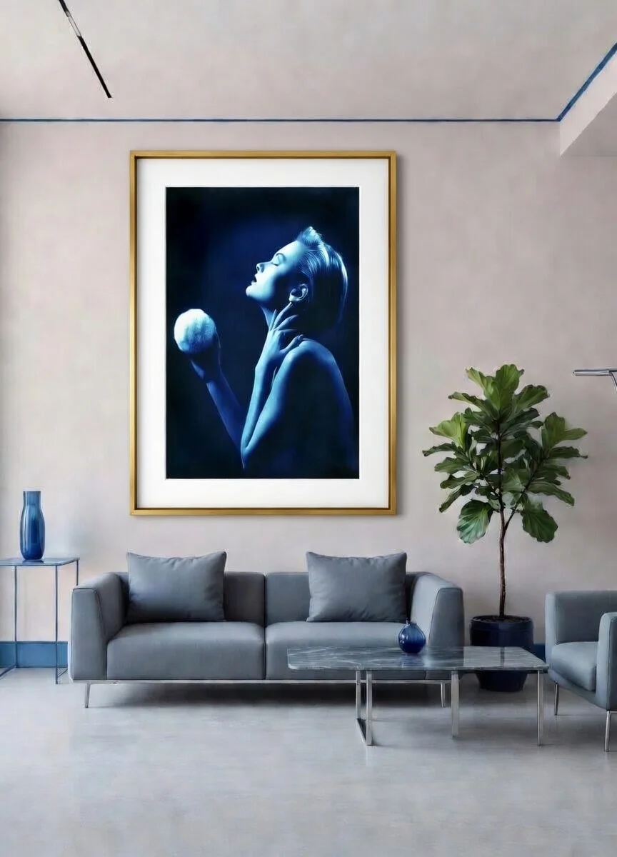 Poster Femme Lune Bleu Nuit, Portrait Artistique Envoûtant