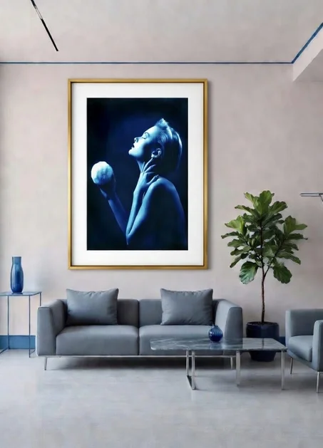 Poster Femme Lune Bleu Nuit, Portrait Artistique Envoûtant