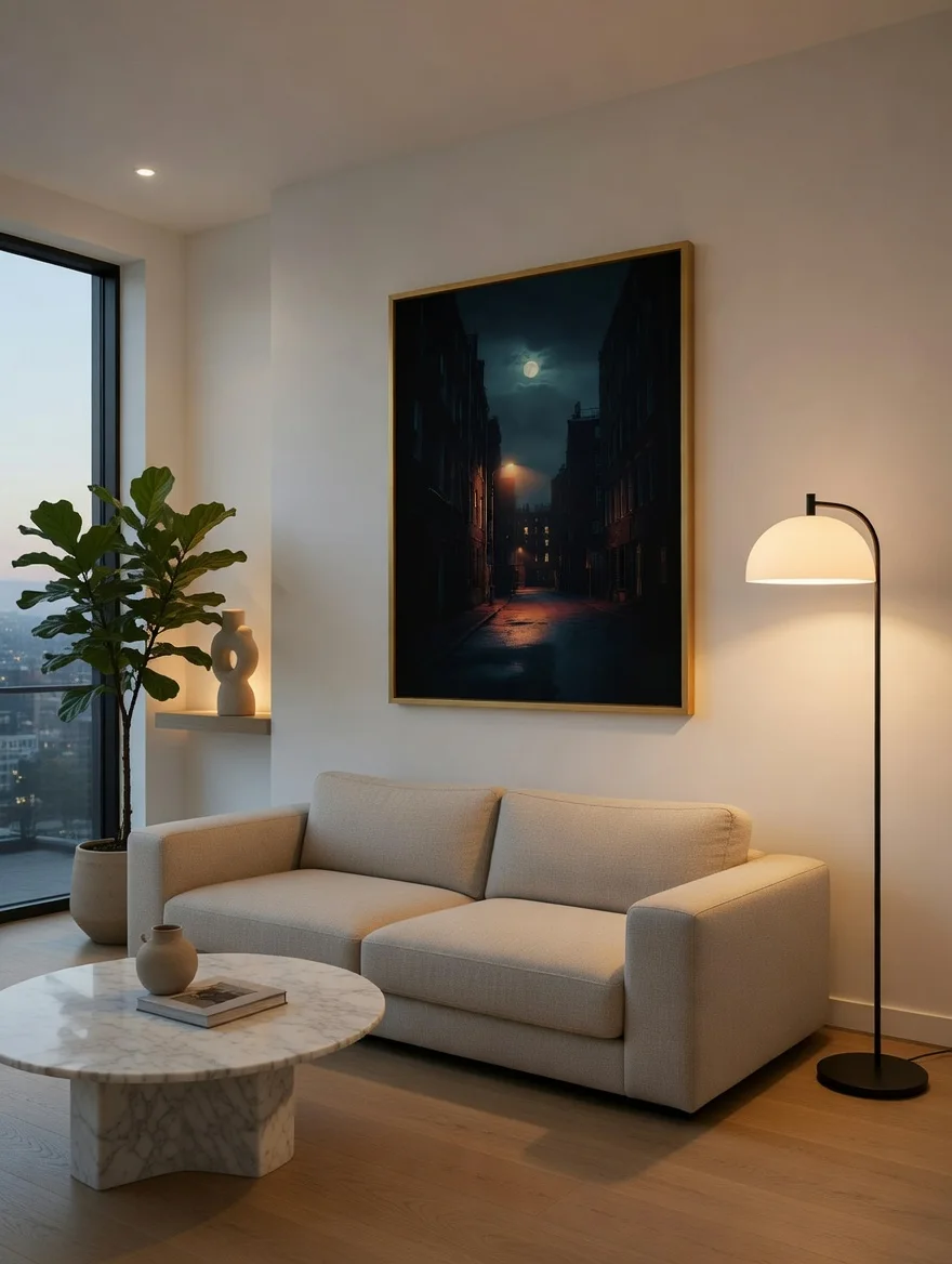 Poster Déco Ruelle Nocturne, Lune Art Urbain Mystique Print