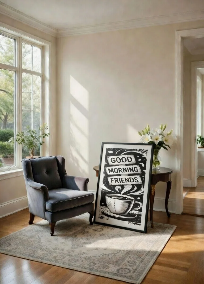 Tableau Canvas Good Morning Friends Art Café Noir & Blanc