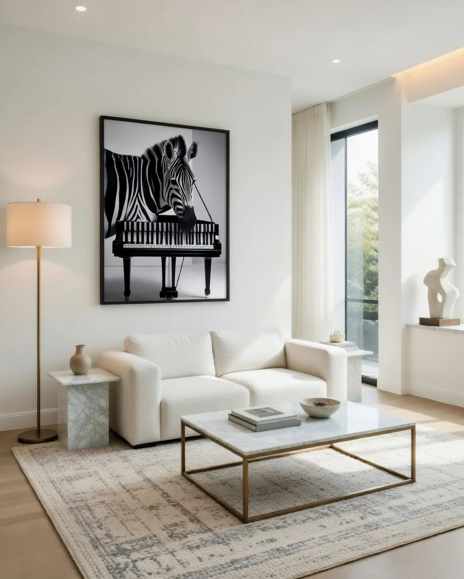 Poster Zèbre Piano Noir & Blanc, Décoration Murale Moderne