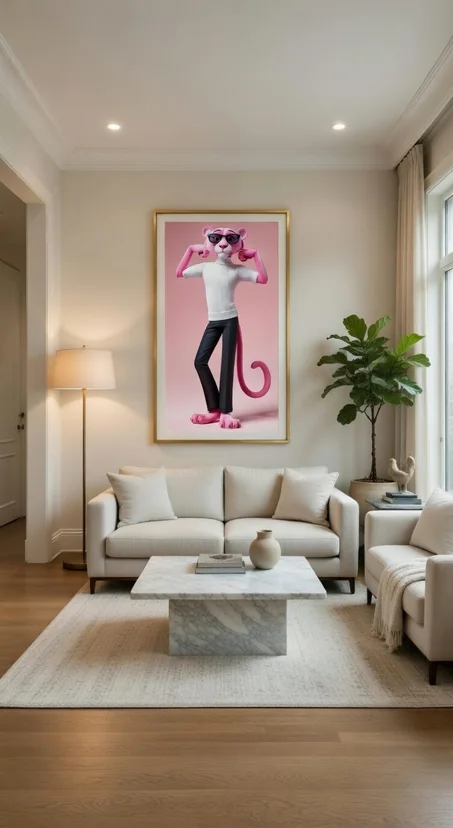 Poster Moderne Panthère Rose Cool Art 3D Pop Funky