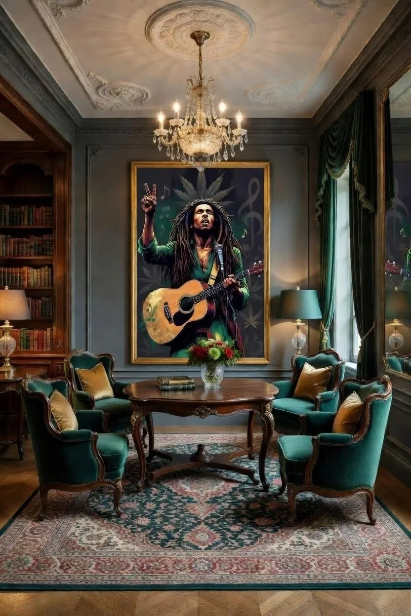 Tableau Canvas Reggae Musicien Rasta Art Mural Bob Marley Vert & Or