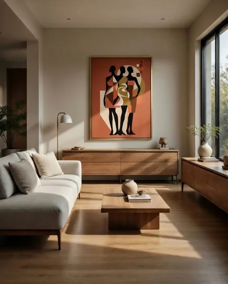 Tableau Trio Femmes Géométrique Terracotta, Esprits urbain