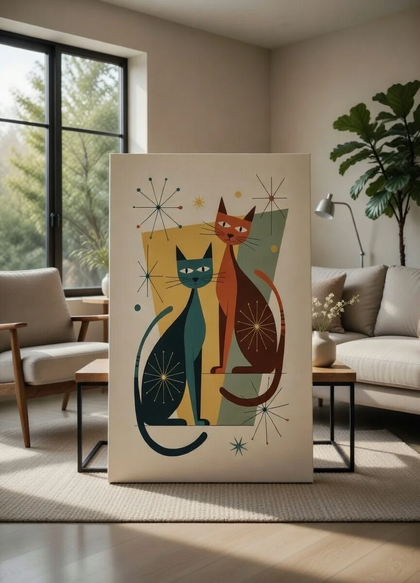 Tableau Chats Rétro Mid-Century Esprit urbain, Art Félin Vintage