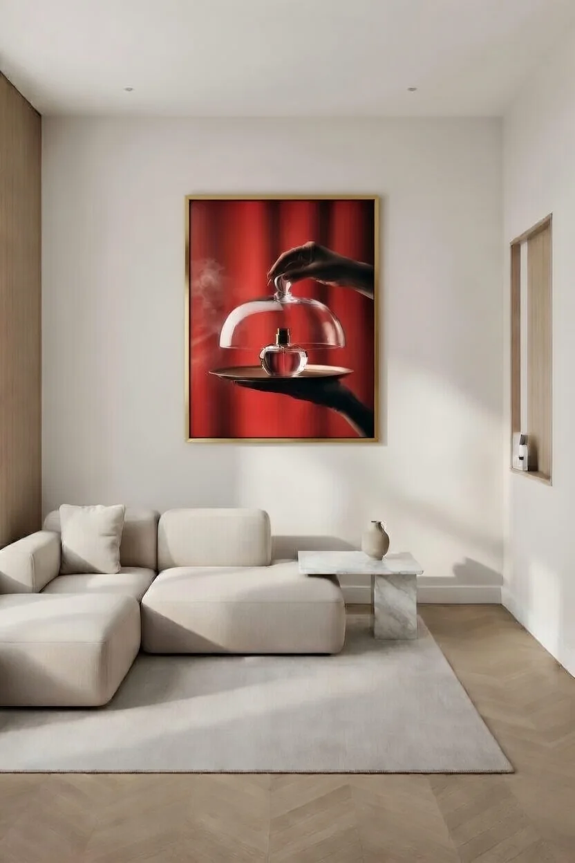 Poster Parfum Cloche Verre Rouge, Art Luxe Design Print