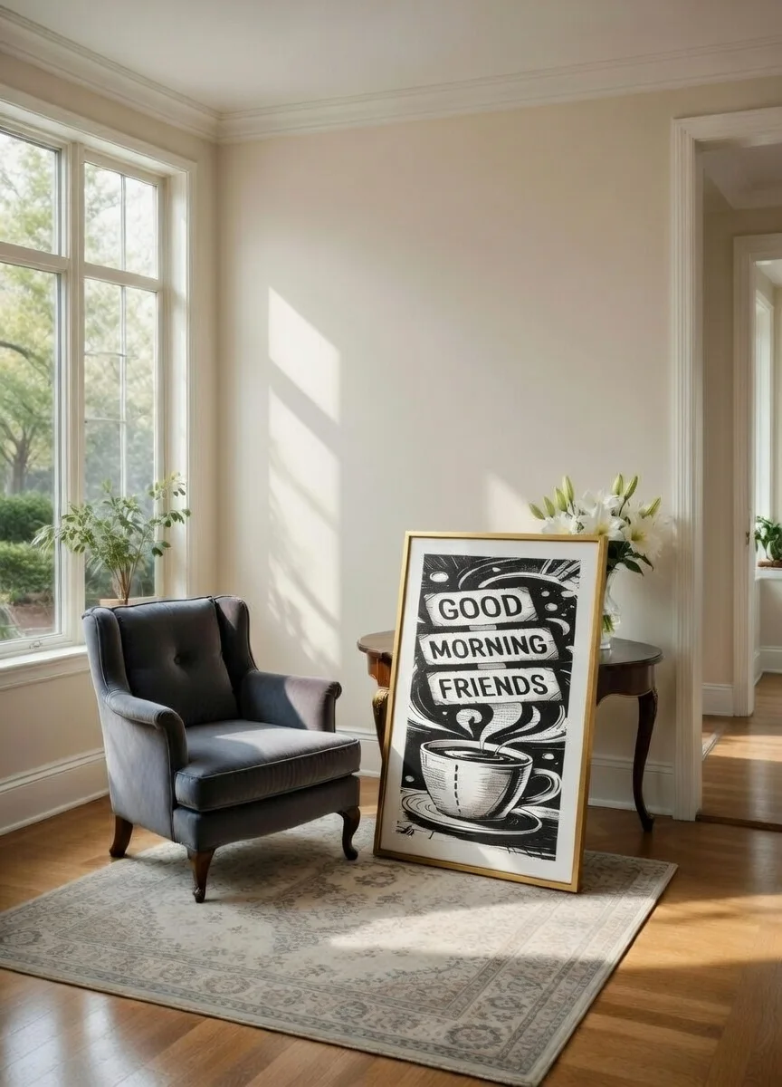 Tableau Canvas Good Morning Friends Art Café Noir & Blanc