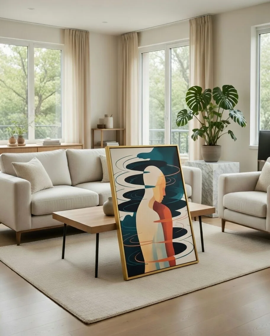 Canvas Premium Silhouette Ondulante Teal Terracotta, Art Spirituel