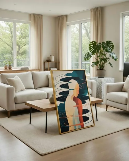 Canvas Premium Silhouette Ondulante Teal Terracotta, Art Spirituel