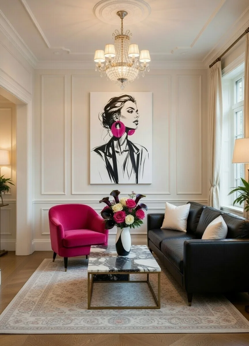 Tableau Canvas Mode Femme Noir Blanc Rose Fuchsia Art Chic