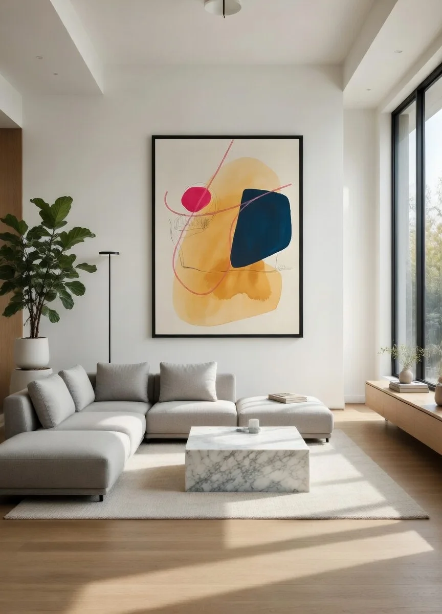 Canvas Premium, Art Abstrait Formes Jaune Rose & Bleu Nuit