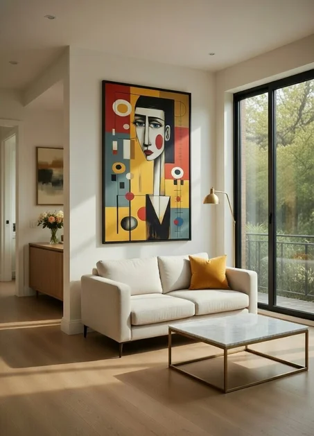 Canvas Premium Portrait Femme Bauhaus Géométrique, Art Moderne Pop