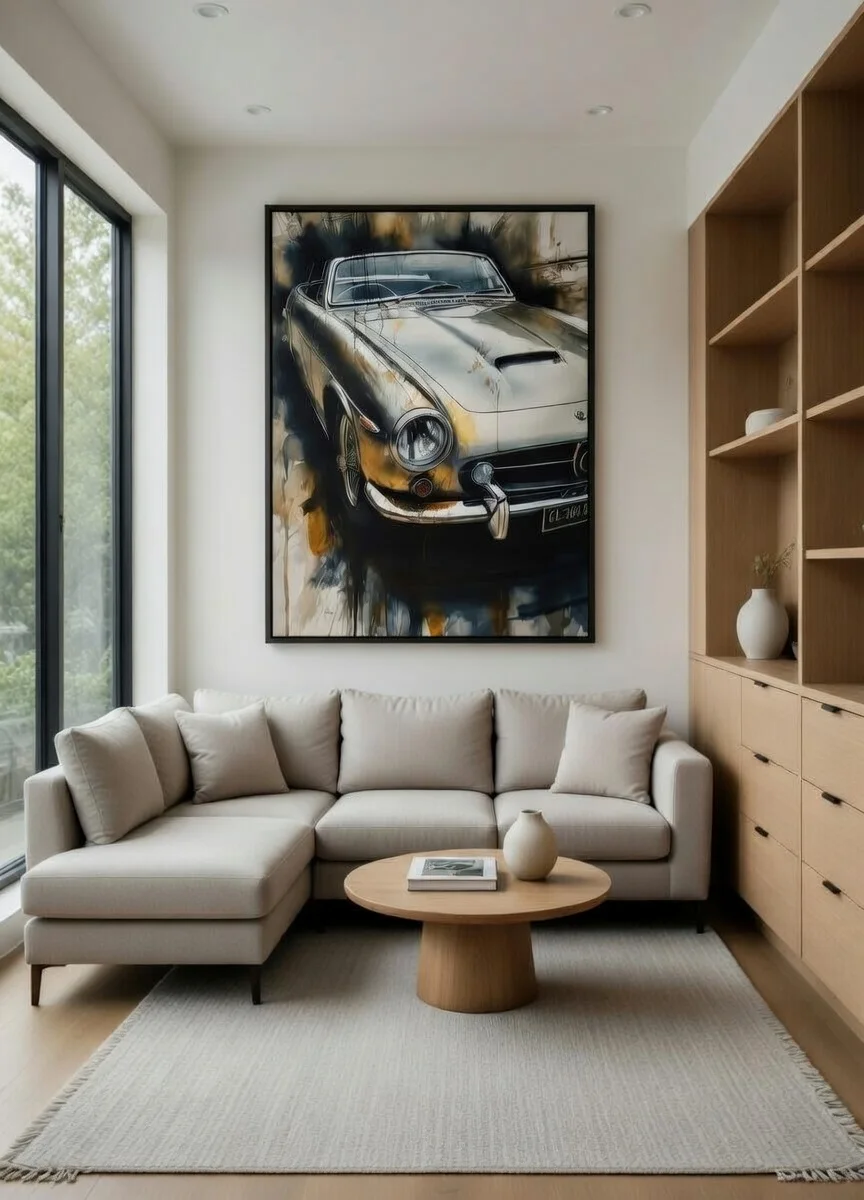 Tableau Voiture Classique Vintage Aquarelle, Art Auto Luxe