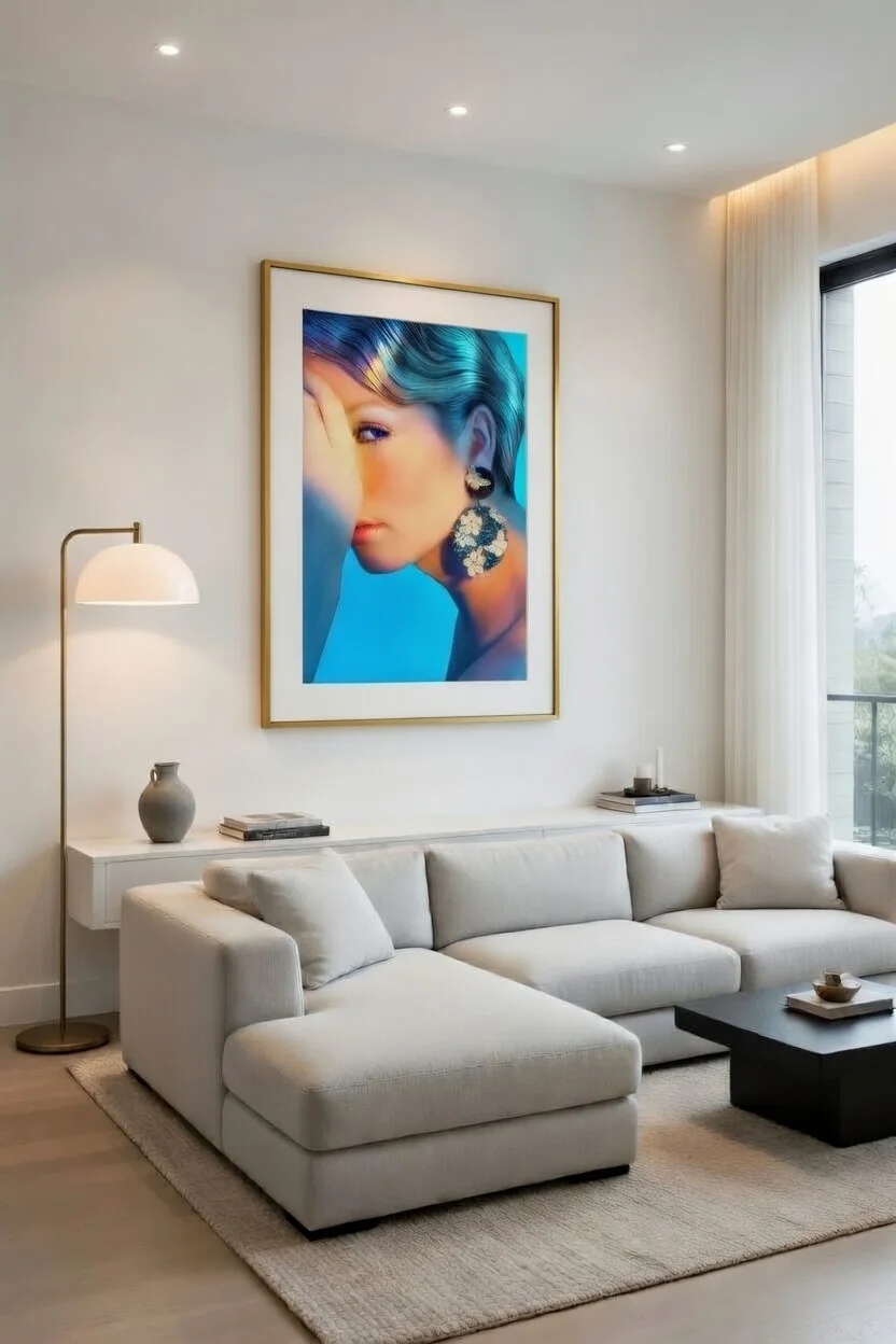 Poster Femme Bleue Néon, Portrait Moderne Décoration Murale