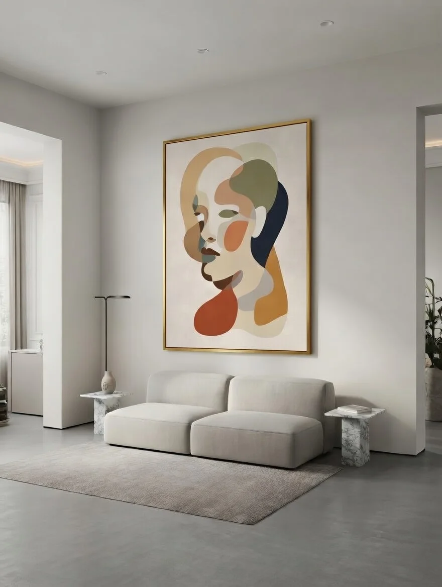 Canvas Premium, Portrait Féminin Abstrait Tons Terre Douce