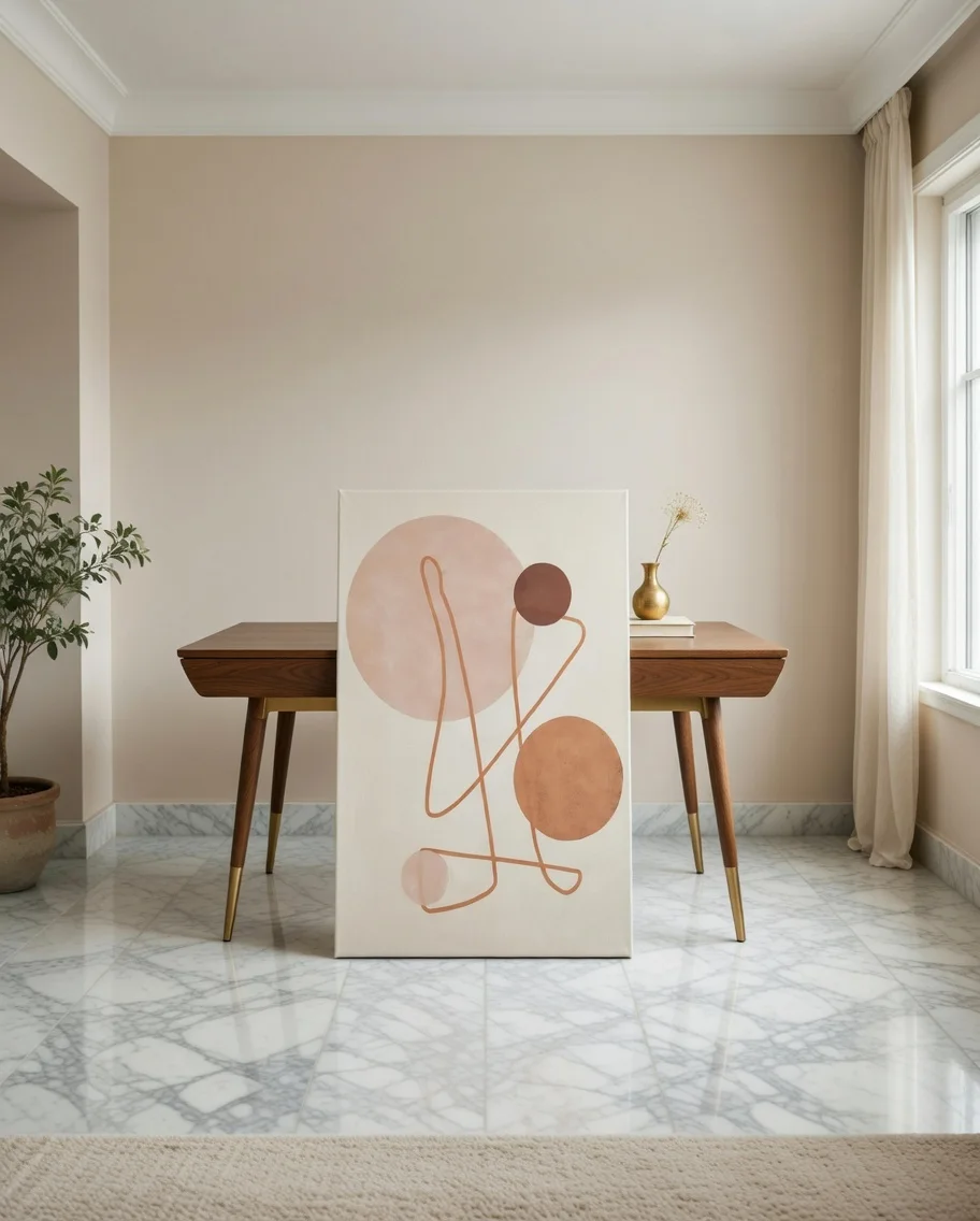 Tableau Canvas Abstrait Minimaliste Cercles Terracotta Rose - Art Mural