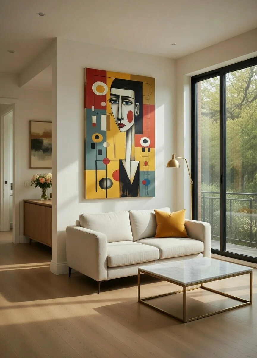 Canvas Premium Portrait Femme Bauhaus Géométrique, Art Moderne Pop