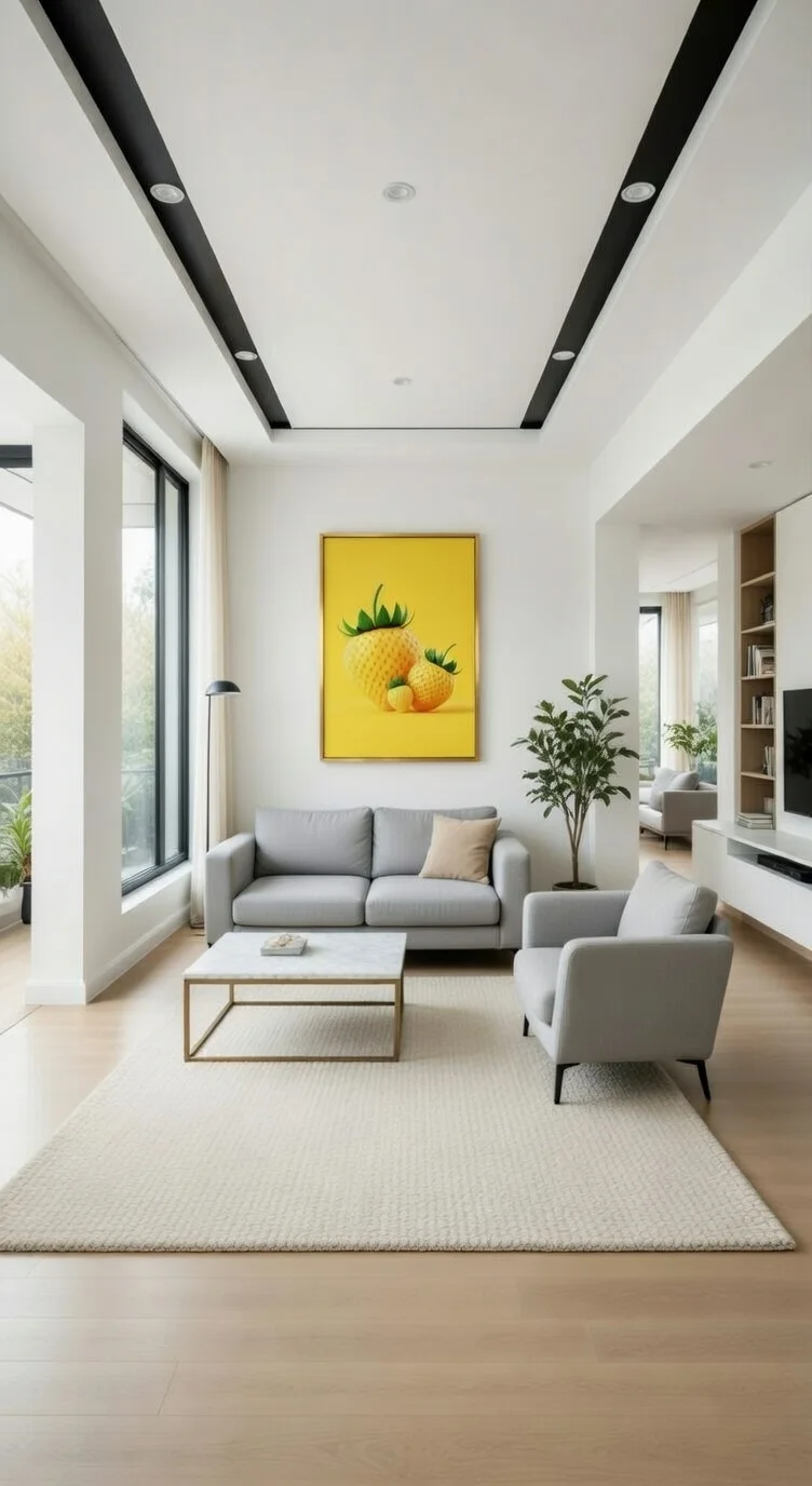 Poster Premium Fraises Jaunes 3D Minimaliste, Art Fruits Pop Jaune