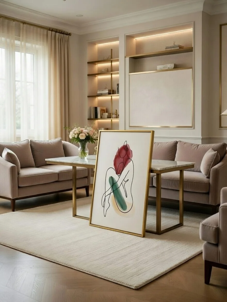 Tableau Canvas Silhouette Féminine Art Minimaliste Rouge Vert.