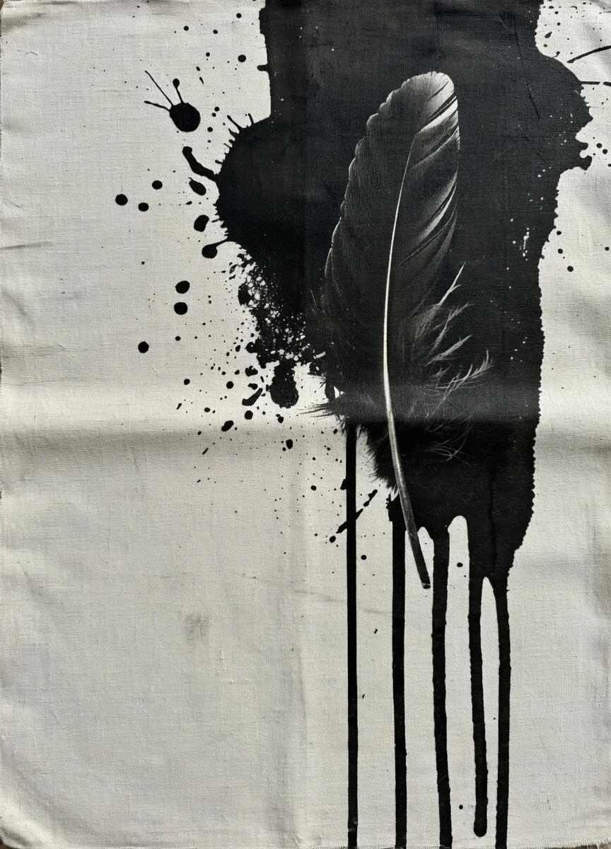 Canvas Premium, Plume Noire Encre Splash Art Abstrait ModernecNoir & Blanc