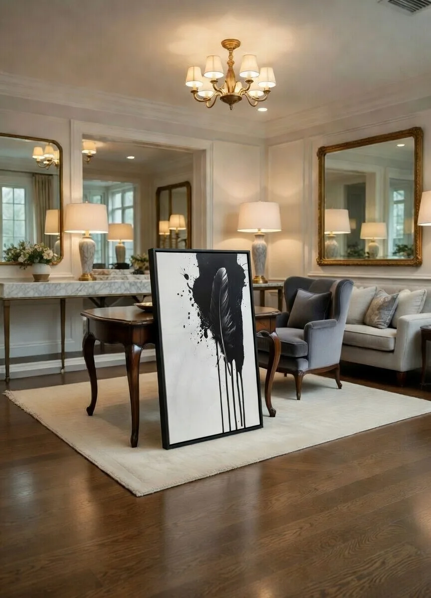 Canvas Premium, Plume Noire Encre Splash Art Abstrait ModernecNoir & Blanc