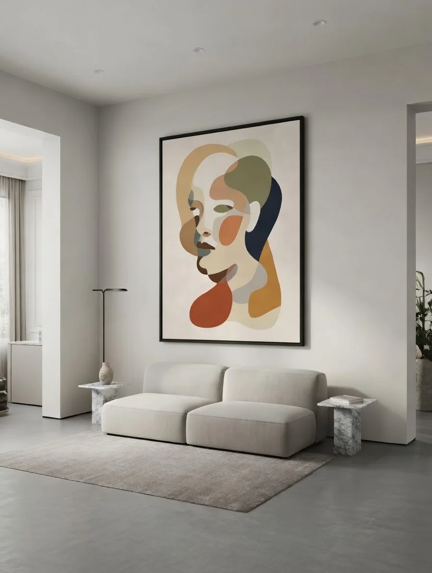 Canvas Premium, Portrait Féminin Abstrait Tons Terre Douce