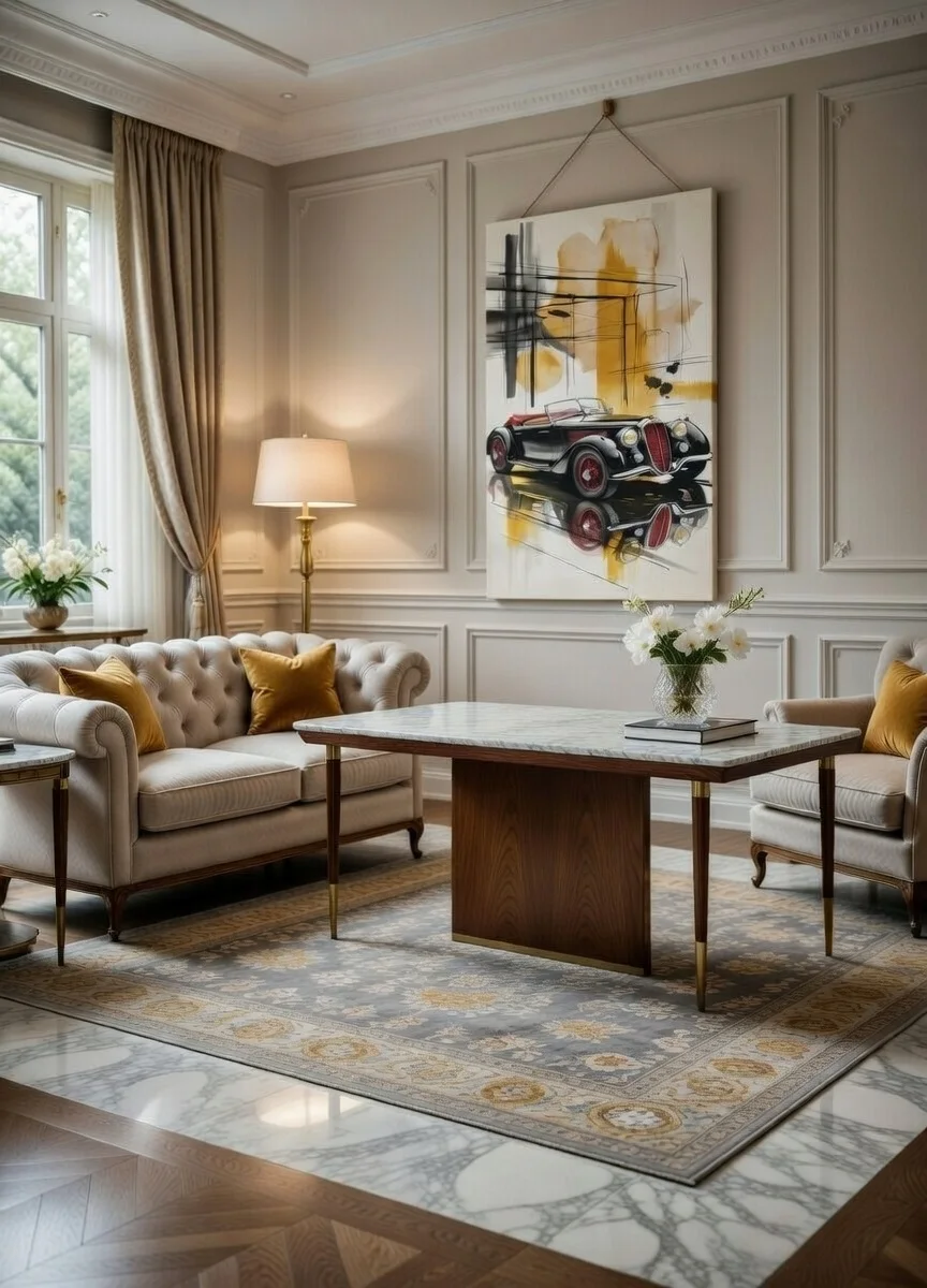 Tableau Canvas Cabriolet Vintage Noir Rouge Art Abstrait Or