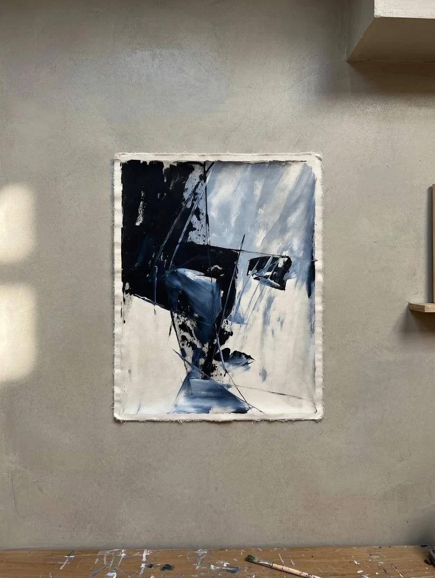 Tableau Abstrait Noir et Blanc – Canvas Art Expressionniste Premium