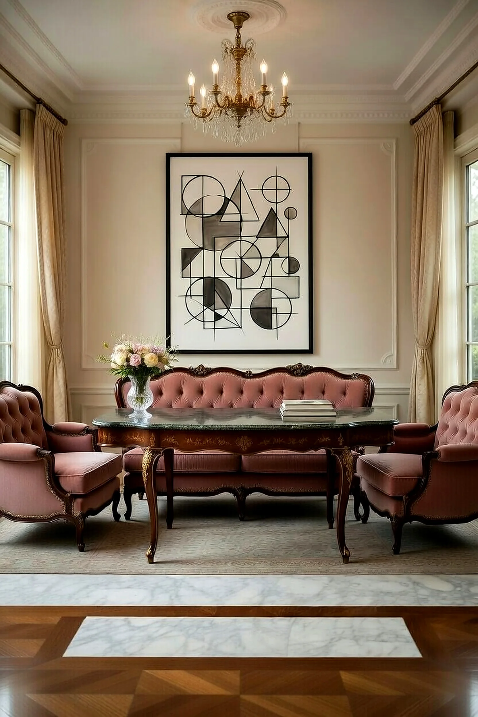 Tableau Canvas Géométrique Noir & Blanc, Composition Abstraite Formes Épurées