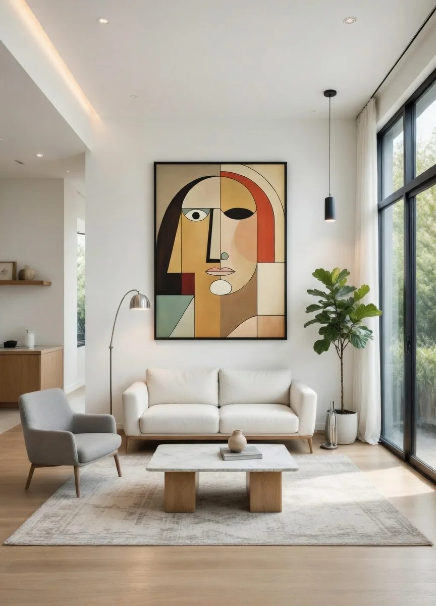 Canvas Premium Visage Cubiste Abstrait Terracotta, Art Moderne Chic