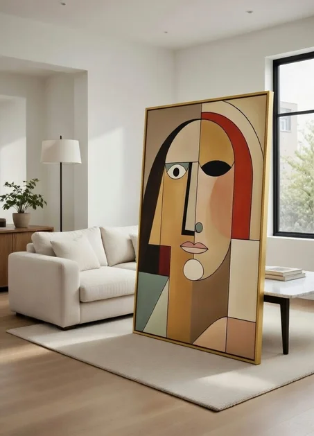 Canvas Premium Visage Cubiste Abstrait Terracotta, Art Moderne Chic