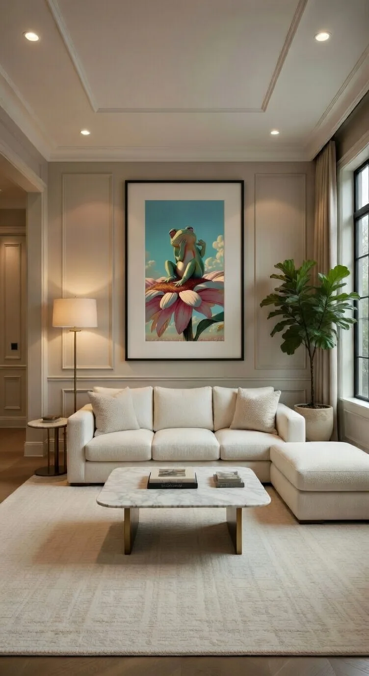 Poster Moderne Grenouille Casque Fleur Art Lofi Pastel