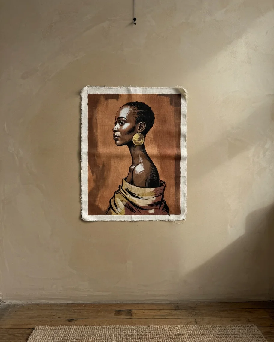 Tableau Canvas Portrait Femme Africaine Art Figuratif Élégant Tons Terre