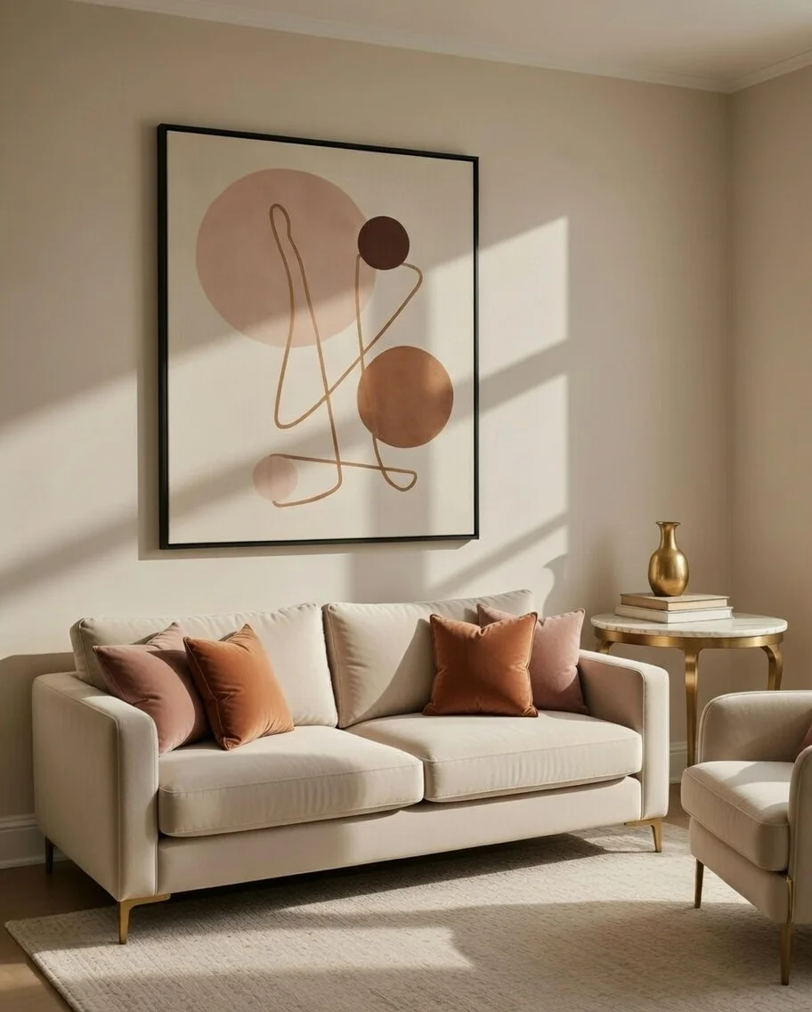 Tableau Canvas Abstrait Minimaliste Cercles Terracotta Rose - Art Mural