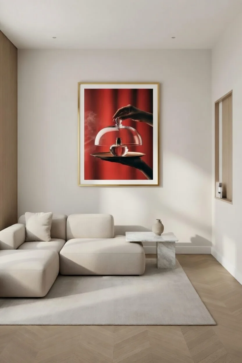 Poster Parfum Cloche Verre Rouge, Art Luxe Design Print