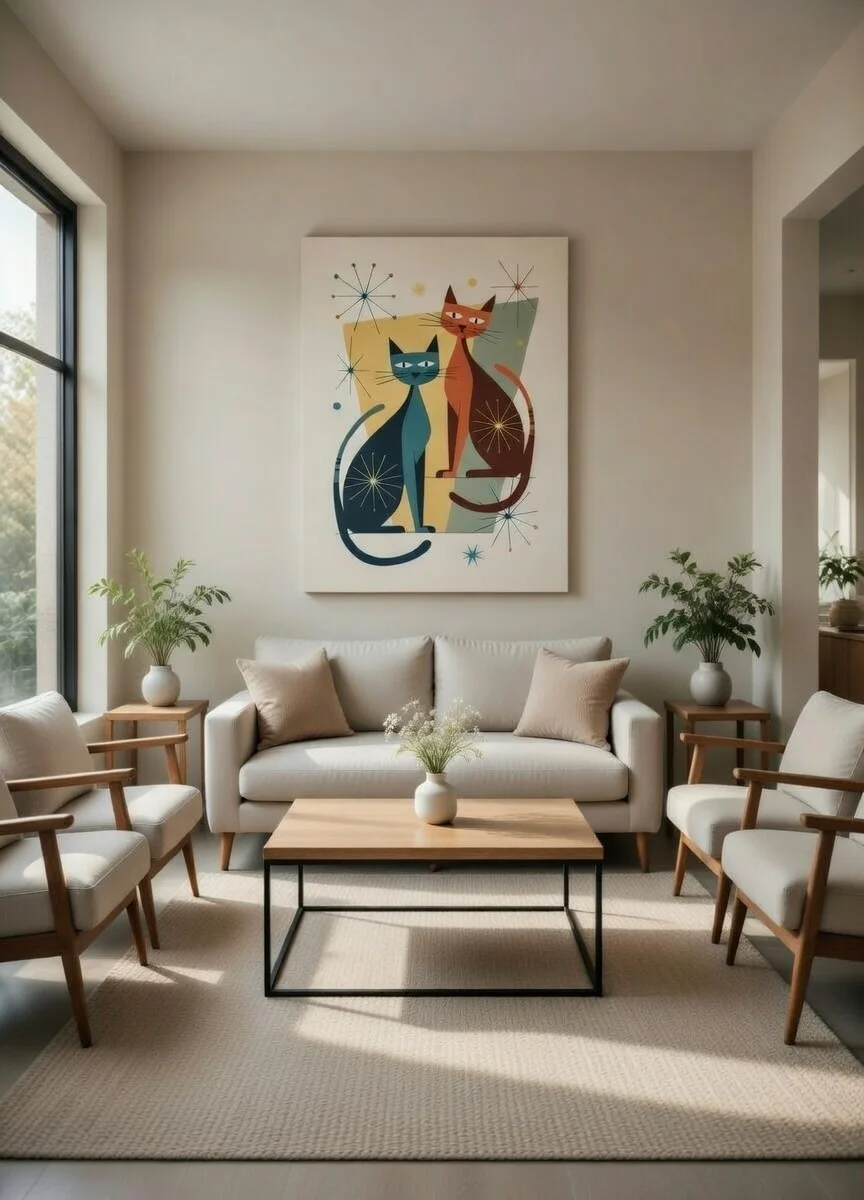 Tableau Chats Rétro Mid-Century Esprit urbain, Art Félin Vintage