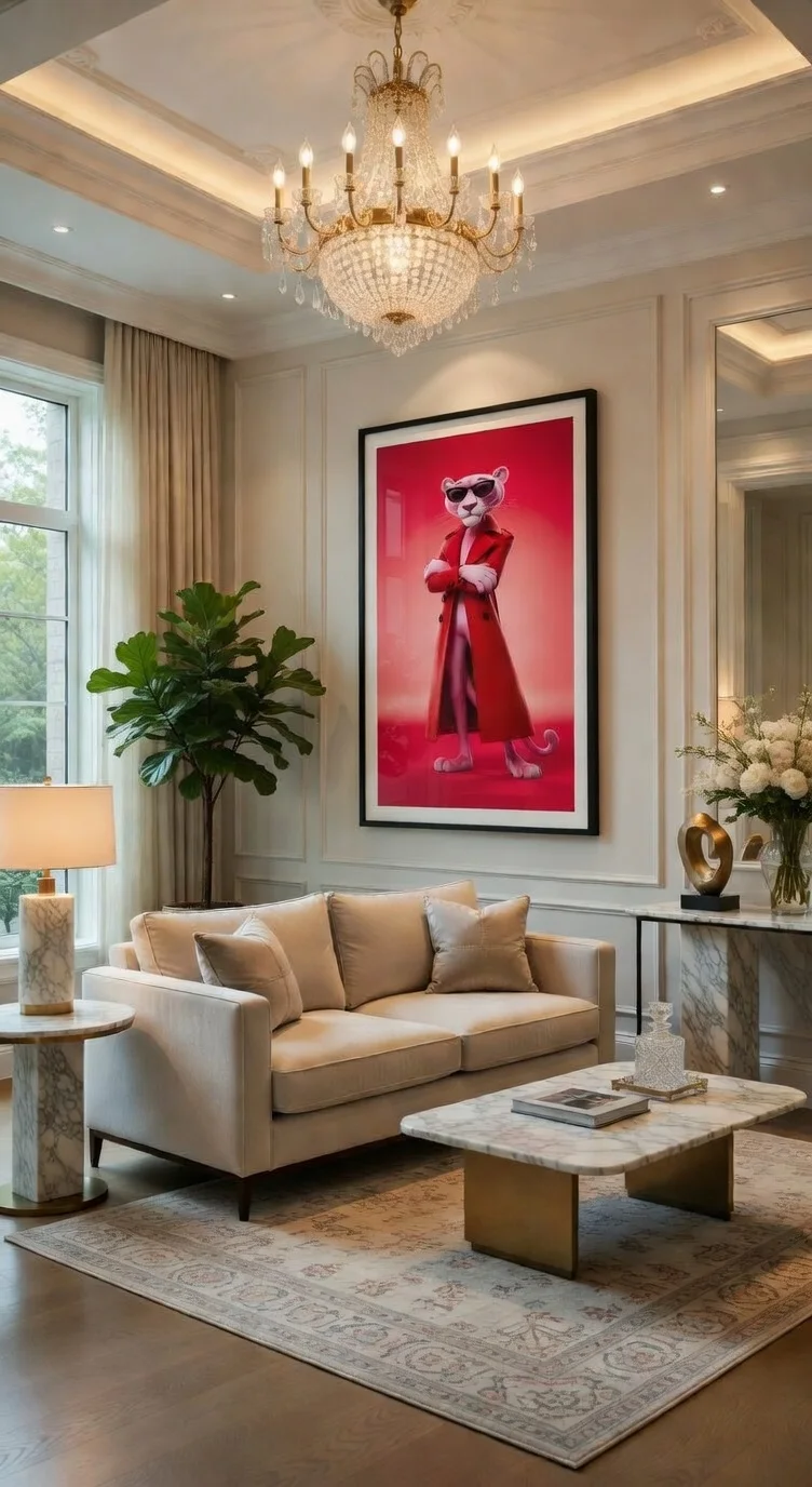 Pink Panther Fashion Illustration Art 3D Panthère Rose Trench Rouge, Design Katir Mohamed pour Manuelo Diferto