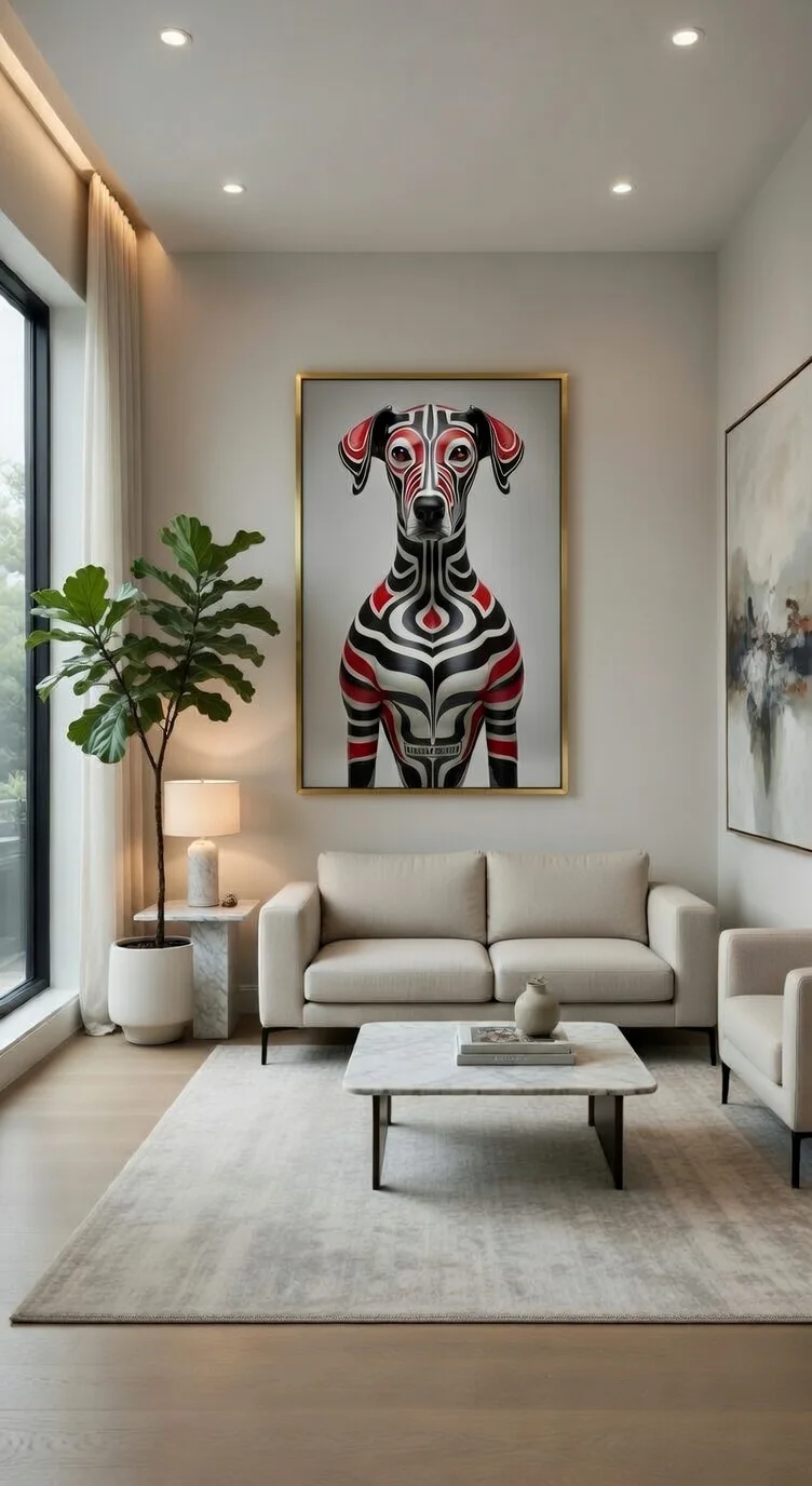 Poster Moderne Chien Tribal Art Maori Rouge Noir Blanc
