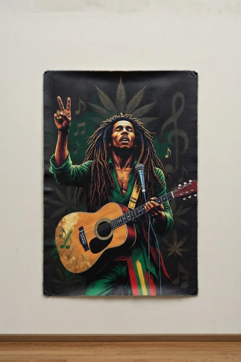 Tableau Canvas Reggae Musicien Rasta Art Mural Bob Marley Vert & Or