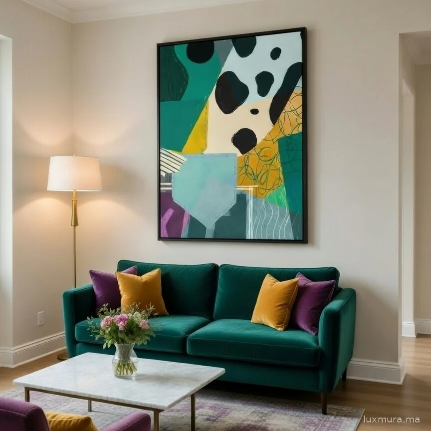 Tableau abstrait vert ocre – Collage géométrique art contemporain.