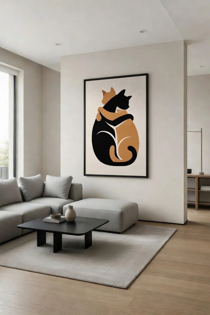 Canvas Premium Esprit Urbain Duo de Chats Enlacés Art Minimaliste