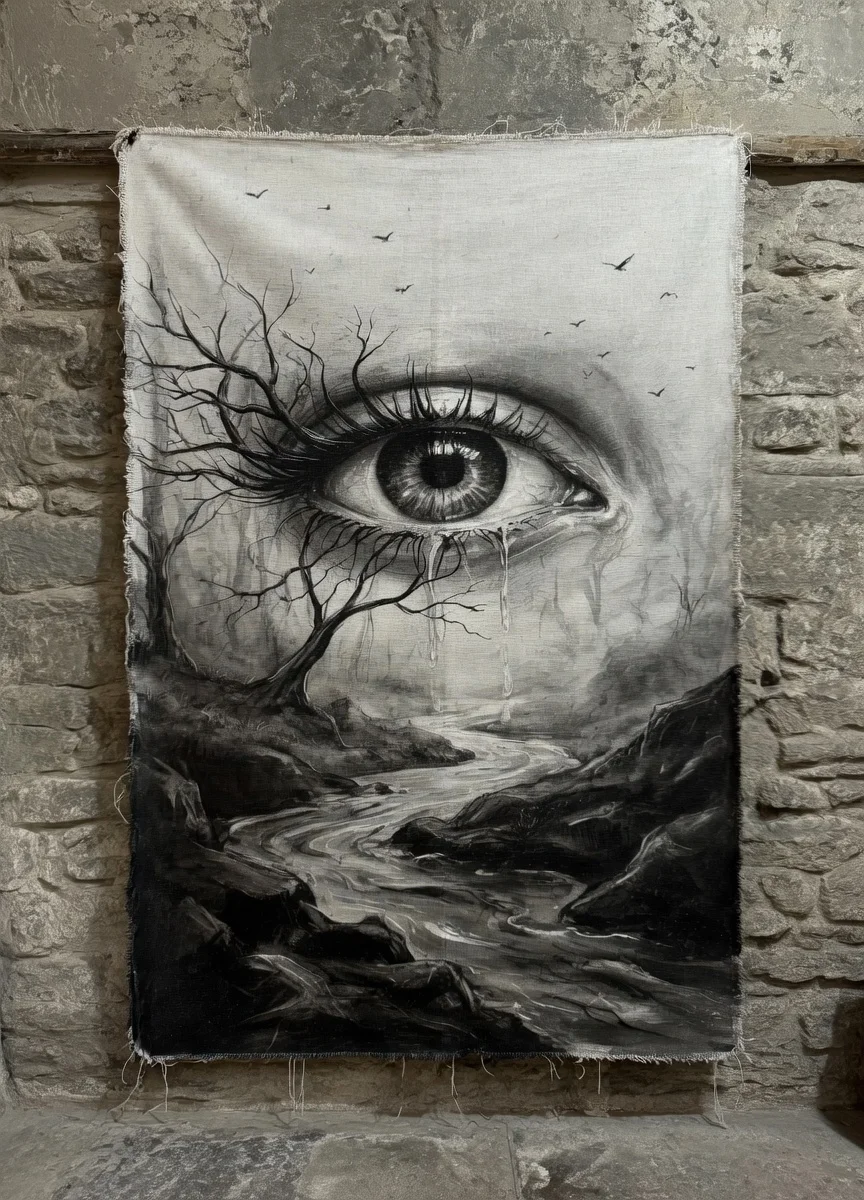 Tableau Canvas Œil Surréaliste Noir & Blanc Art Mural Sombre
