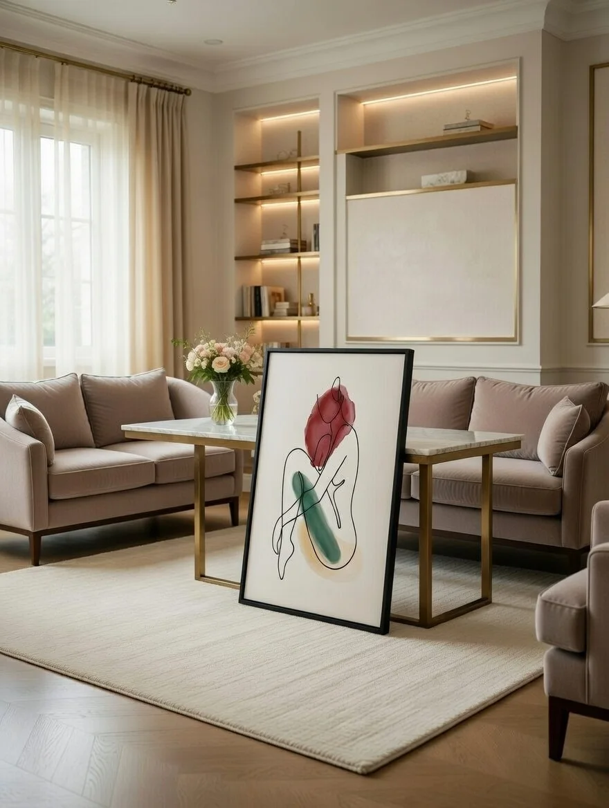 Tableau Canvas Silhouette Féminine Art Minimaliste Rouge Vert.