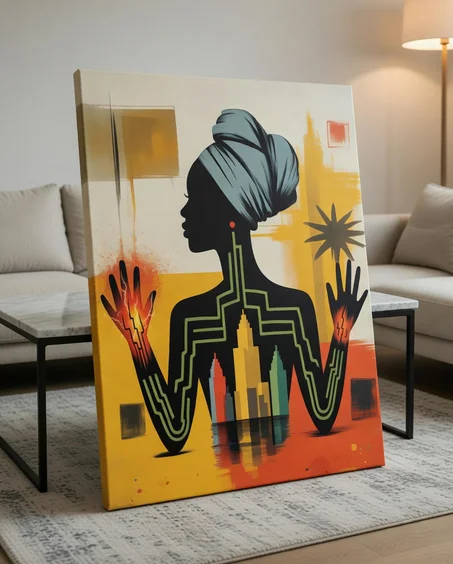 Tableau Femme Africaine Silhouette, City Art Esprit urbain Afro Moderne