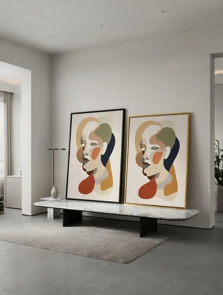 Canvas Premium, Portrait Féminin Abstrait Tons Terre Douce