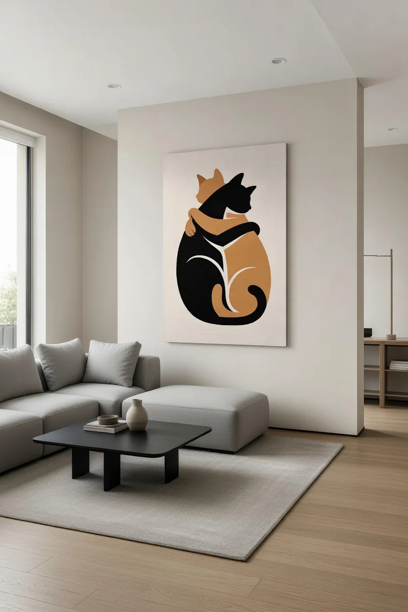 Canvas Premium Esprit Urbain Duo de Chats Enlacés Art Minimaliste
