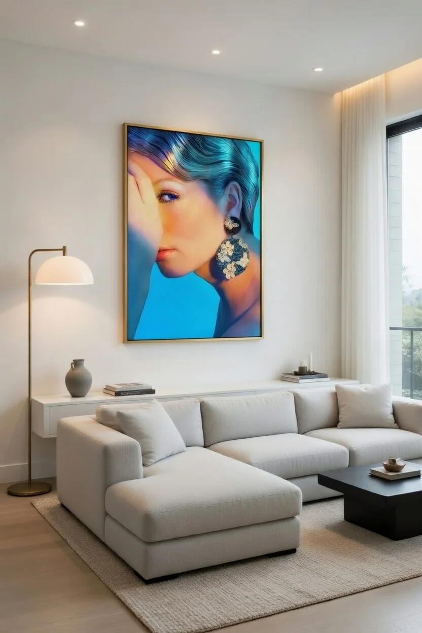 Poster Femme Bleue Néon, Portrait Moderne Décoration Murale