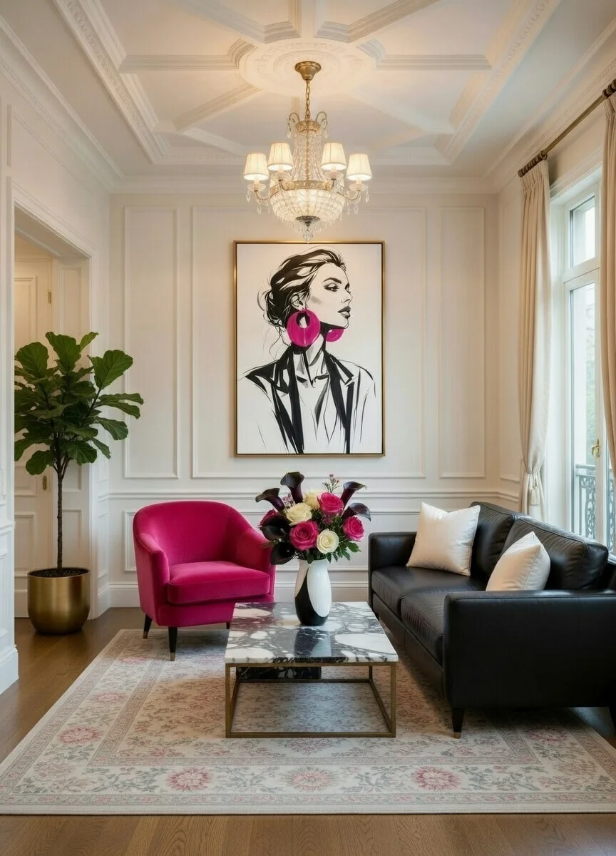 Tableau Canvas Mode Femme Noir Blanc Rose Fuchsia Art Chic