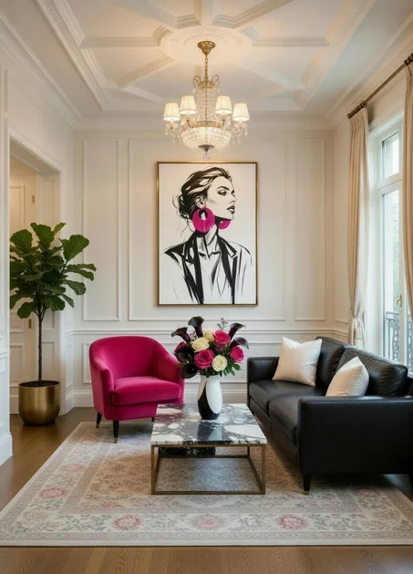 Tableau Canvas Mode Femme Noir Blanc Rose Fuchsia Art Chic