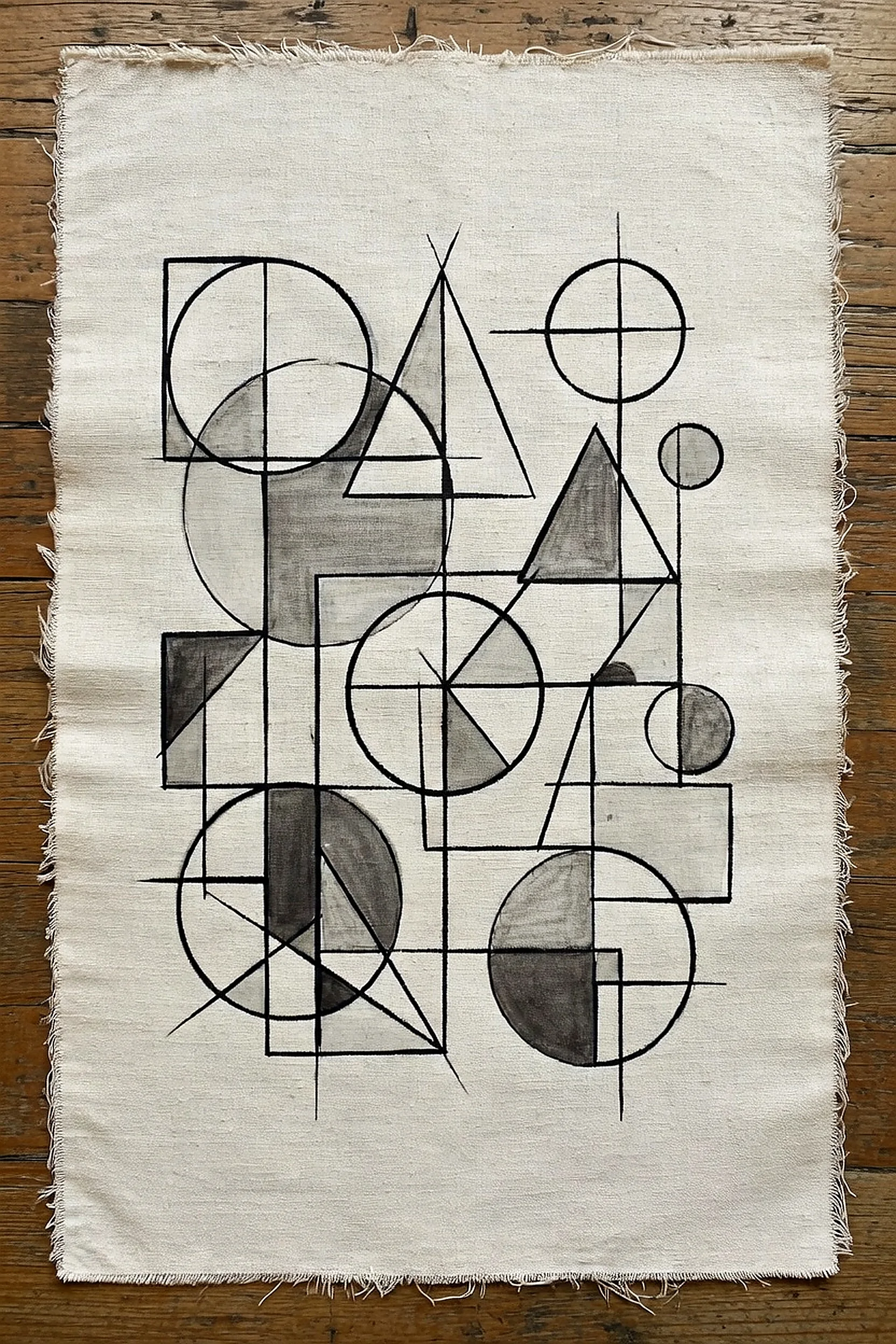 Tableau Canvas Géométrique Noir & Blanc, Composition Abstraite Formes Épurées